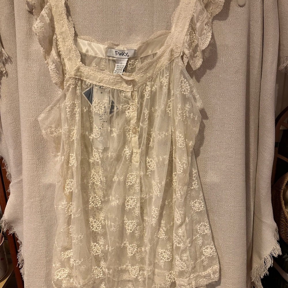 Y2K NWT Lace Sheer Babydoll Cream Lace Camisole: Junior L